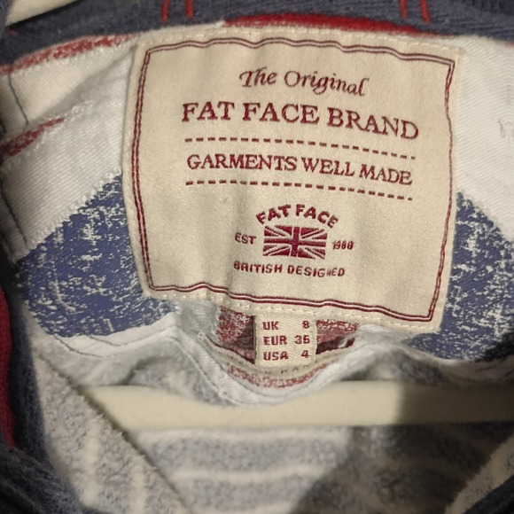 Fat Face UK Women's Full Zip Hoodie Blue And White Striped W/ Pockets Size 4 - Picture 10 of 10